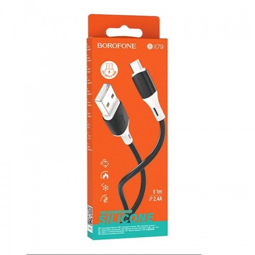 Кабель BOROFONE BX79 USB — Micro 2.4A, 1 м, силиконовый, силиконовые коннекторы, черный