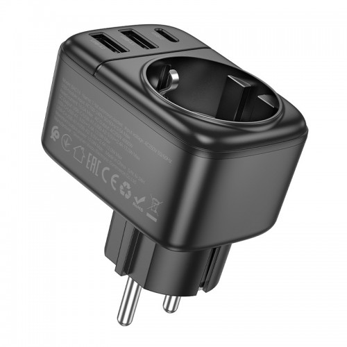 Сетевой фильтр BOROFONE BAC14 Wide настенная розетка на 1 гнездо (1C2A) (EU/GER) Черный