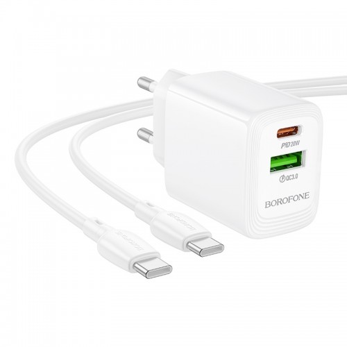 Сетевое зарядное устройство BOROFONE BN27 Fuente PD20W+QC3.0 charger (EU) White