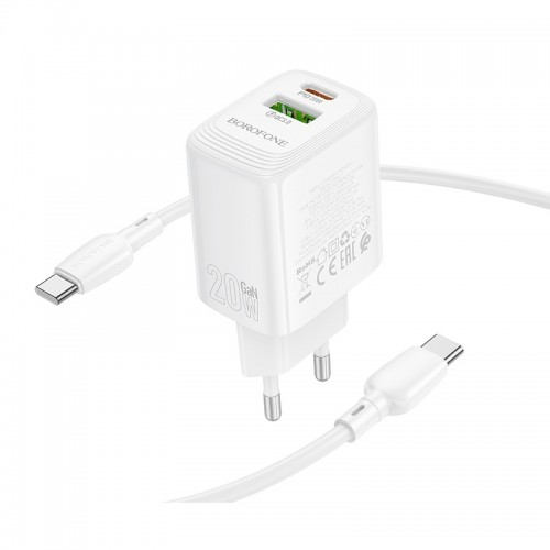 Сетевое зарядное устройство BOROFONE BN27 Fuente PD20W+QC3.0 charger (EU) White