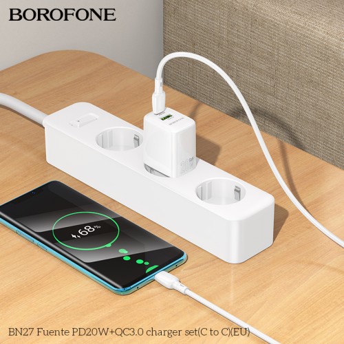 Сетевое зарядное устройство BOROFONE BN27 Fuente PD20W+QC3.0 charger (EU) White