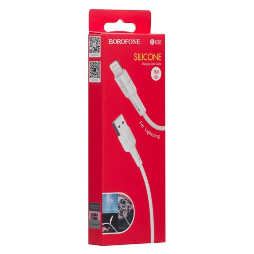 Кабель BOROFONE BX30 USB to iP 2.4A, 1 м, силикон, разъёмы TPE, белый