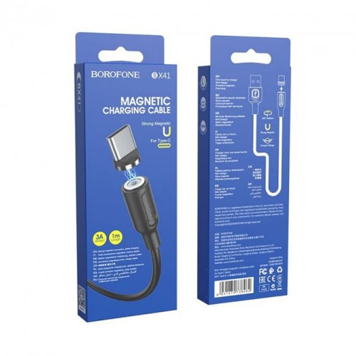 Кабель BOROFONE BX41 USB — Type-C 2.4A, 1 м, ПВХ, разъёмы ПВХ, магнитный, чёрный