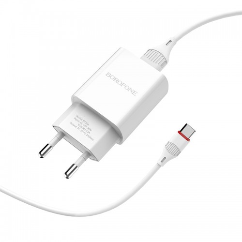 Мережевий зарядний пристрій з кабелем BOROFONE BA20A Sharp single port charger set(Type-C) 10.5W White