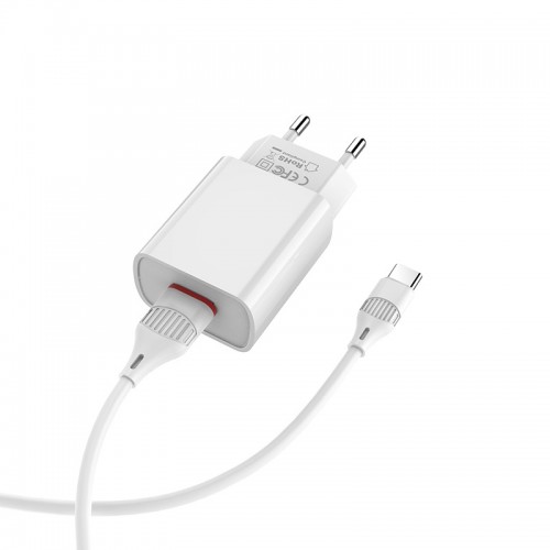Мережевий зарядний пристрій з кабелем BOROFONE BA20A Sharp single port charger set(Type-C) 10.5W White