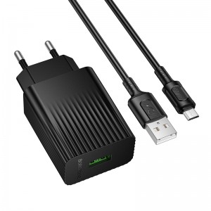 Сетевое зарядное устройство с кабелем BOROFONE BAS72A Source single port QC3.0 charger set (Micro) Black