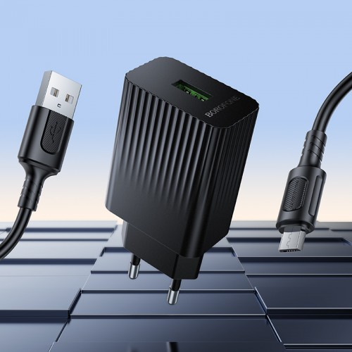 Мережевий зарядний пристрій з кабелем BOROFONE BAS72A Source single port QC3.0 charger set(Micro) Black