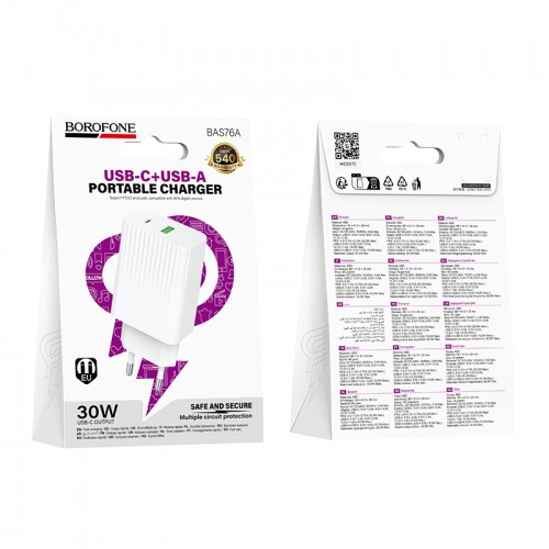 Сетевое зарядное устройство BOROFONE BAS76A Source PD30W+QC3.0 charger White