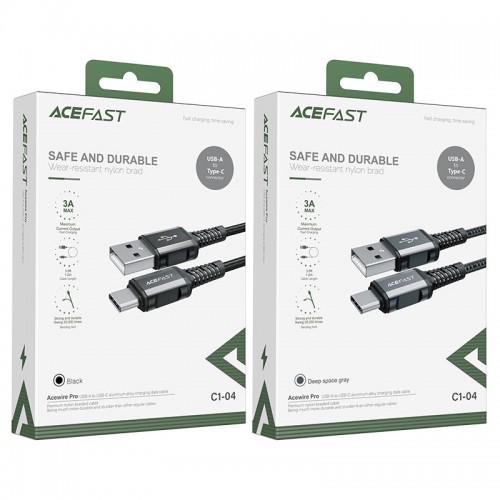 Кабель ACEFAST C1-04 USB to Type-C 3A, 1.2m, nylon aluminum connectors, Black