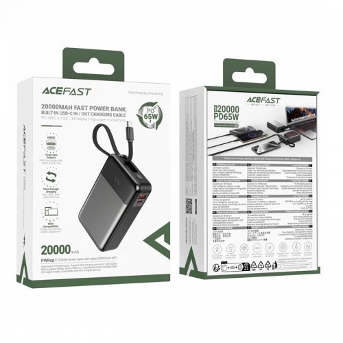 Зовнішній акумулятор ACEFAST M21 PD65W power bank with cable 20000mAh Black