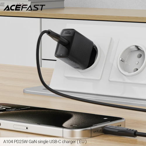 Сетевое зарядное устройство ACEFAST A104 PD25W GaN, одинарное USB-C зарядное устройство, черное