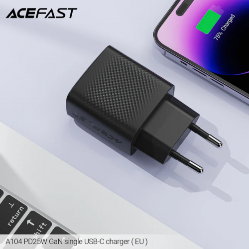 Сетевое зарядное устройство ACEFAST A104 PD25W GaN, одинарное USB-C зарядное устройство, черное