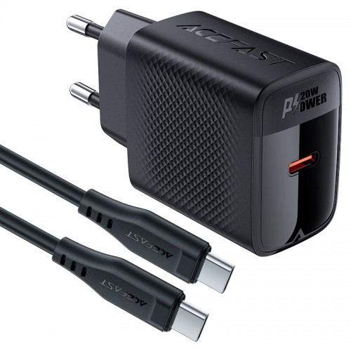 Сетевое зарядное устройство с кабелем ACEFAST A82 PD20W GaN single USB-C charger set (P5) (EU) Черный