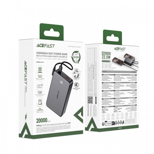 Зовнішній акумулятор ACEFAST M29-20000 22.5W fast charging power bank with cable Black