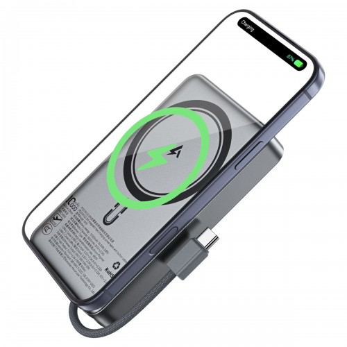 Зовнішній акумулятор ACEFAST M18-10000 PD20W/22.5W magnetic fast charging power bank with built-in cable Black