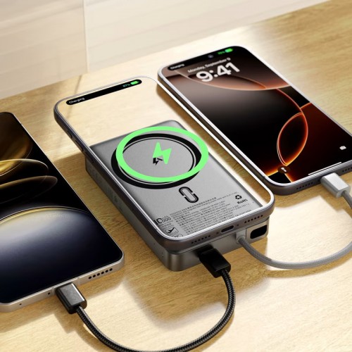 Зовнішній акумулятор ACEFAST M18-10000 PD20W/22.5W magnetic fast charging power bank with built-in cable Black