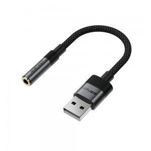 Аудіокабель ACEFAST J13 USB-A to 3.5mm female, nylon braid, 0.15m, Black