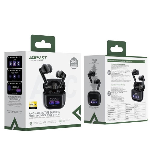 Беспроводные наушники TWS ACEFAST W6 smart screen, ENC, IPX4, Black