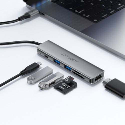 USB-хаб ACEFAST J18 USB-C 6-в-1 HUB док-станция, серый металлик