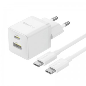 Сетевое зарядное устройство с кабелем Baseus Palm Fast Charger C+U 30W EU Moon White (с USB-C на USB-C 60W (20V/3A) 1 м Moon White)