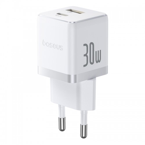 Сетевое зарядное устройство с кабелем Baseus Palm Fast Charger C+U 30W EU Moon White (с USB-C на USB-C 60W (20V/3A) 1 м Moon White)