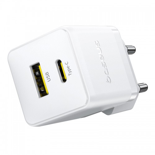 Сетевое зарядное устройство с кабелем Baseus Palm Fast Charger C+U 30W EU Moon White (с USB-C на USB-C 60W (20V/3A) 1 м Moon White)