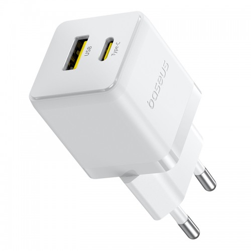 Сетевое зарядное устройство с кабелем Baseus Palm Fast Charger C+U 30W EU Moon White (с USB-C на USB-C 60W (20V/3A) 1 м Moon White)