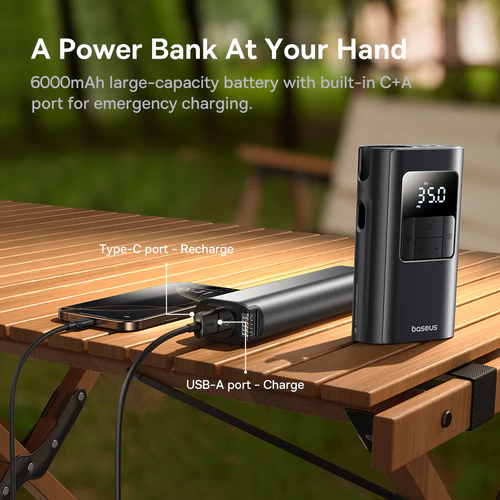 Автомобильный насос Baseus PrimeTrip VA1 Wired and Wireless 2-in-1 для накачки шин Cosmic Black