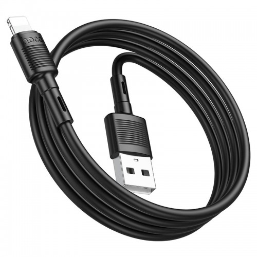 Кабель HOCO X83 USB на iP 2.4A, 1 м, ПВХ, разъёмы ПВХ, чёрный