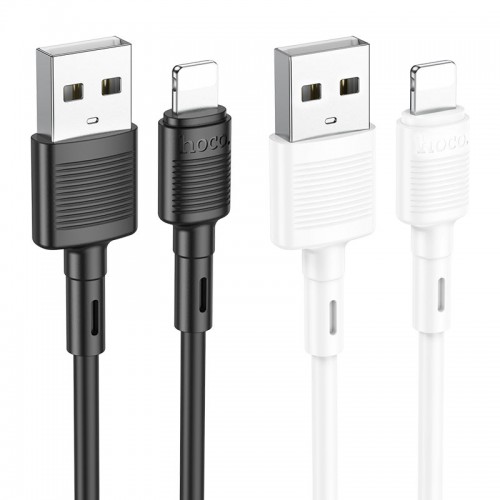 Кабель HOCO X83 USB на iP 2.4A, 1 м, ПВХ, разъёмы ПВХ, чёрный