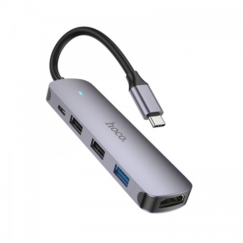 USB-хаб HOCO HB27 Type-C многофункциональный конвертер (HDTV+USB3.0+USB2.0*2+PD) металлический серый