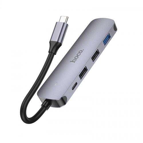 USB-хаб HOCO HB27 Type-C многофункциональный конвертер (HDTV+USB3.0+USB2.0*2+PD) металлический серый