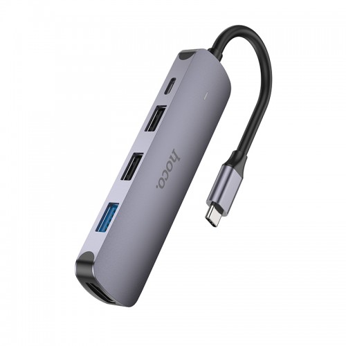 USB-хаб HOCO HB27 Type-C многофункциональный конвертер (HDTV+USB3.0+USB2.0*2+PD) металлический серый
