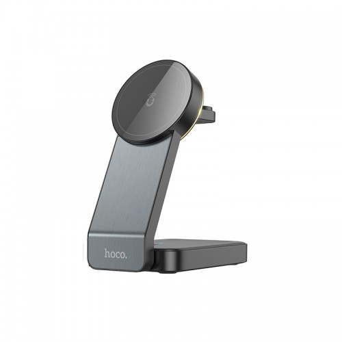 Беспроводное мультизарядное устройство HOCO CQ3 Motorcycle складное 3-в-1 магнитное беспроводное быстрое зарядное устройство, чёрное