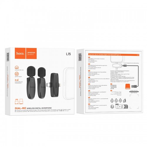 Беспроводная микрофонная система HOCO L15 dual-mic (iP/Type-C) Black
