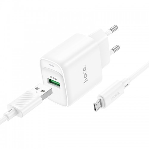 Мережевий зарядний пристрій з кабелем HOCO C140A Smart single port QC3.0 charger set (Micro)(EU) White