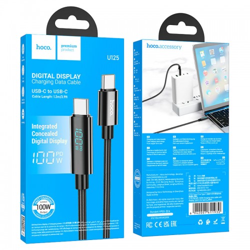 Кабель HOCO U125 Benefit 100W charging data cable with display Type-C to Type-C Black