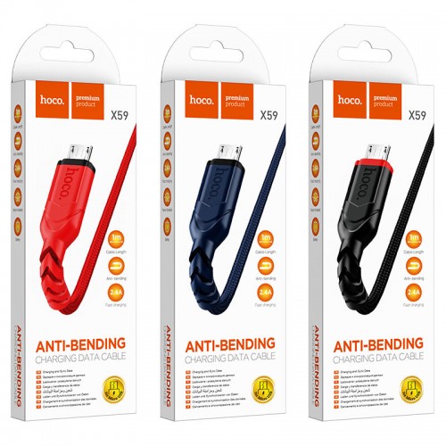 Кабель HOCO X59 USB to Micro 2.4A, 1m, nylon, TPE connectors, Blue