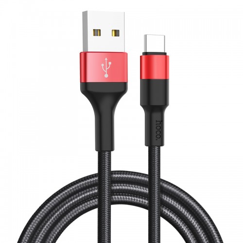 Кабель HOCO X26 USB to Type-C 2A, 18W 1m, nylon, aluminum connectors, Black+Red