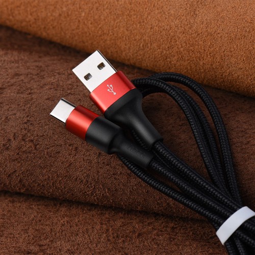 Кабель HOCO X26 USB to Type-C 2A, 18W 1m, nylon, aluminum connectors, Black+Red
