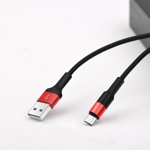 Кабель HOCO X26 USB to Type-C 2A, 18W 1m, nylon, aluminum connectors, Black+Red