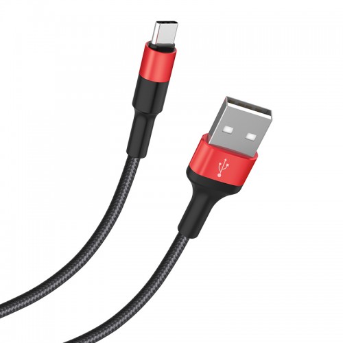 Кабель HOCO X26 USB to Type-C 2A, 18W 1m, nylon, aluminum connectors, Black+Red