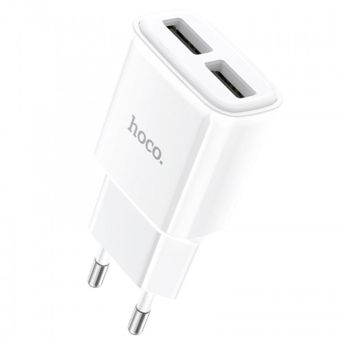 Сетевое зарядное устройство HOCO C88A Star круглое, с двумя портами, 12 Вт, белое
