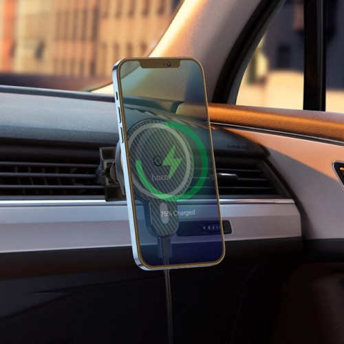 Автодержатель для телефона с БЗП HOCO CA85 Ultra-fast magnetic wireless charging car holder Black