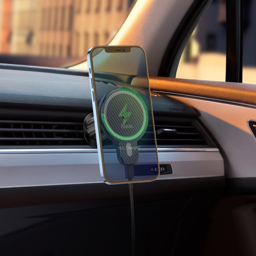Автотримач для телефона з БЗП HOCO CA85 Ultra-fast magnetic wireless charging car holder Black