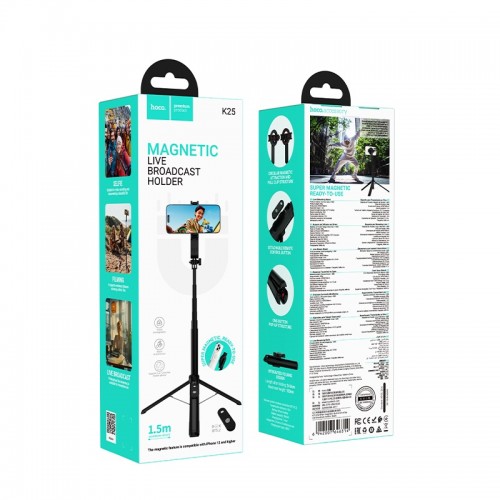 Селфи-монопод HOCO K25 Sherkhan магнитный держатель для прямых трансляций из алюминиевого сплава, чёрный