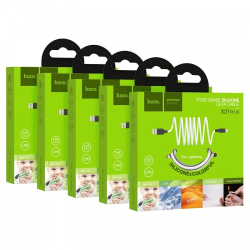 Кабель HOCO X21 Plus USB — iP 2.4A, 1 м, силиконовый, силиконовые коннекторы, чёрный+белый