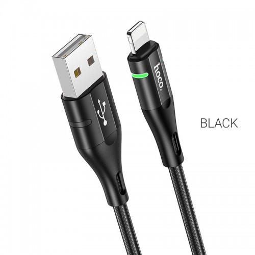 Кабель HOCO U93 USB to iP 2.4A, 1.2 м, нейлон, алюминиевые коннекторы, световой индикатор, чёрный