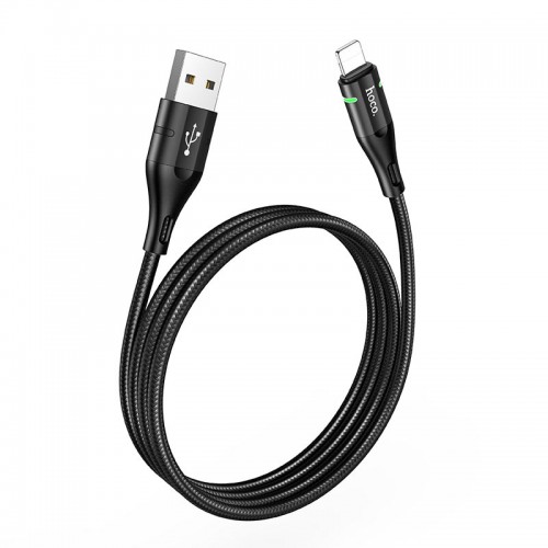 Кабель HOCO U93 USB to iP 2.4A, 1.2 м, нейлон, алюминиевые коннекторы, световой индикатор, чёрный