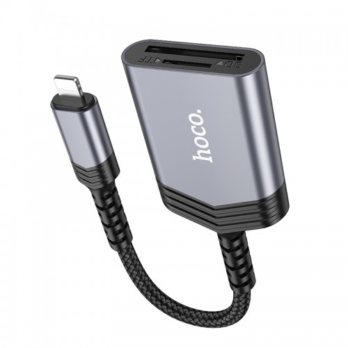 Кардридер HOCO UA25 2-in-1 card reader iP Metal Gray